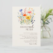 Invitation Fleur sauvage couleur Monogramme beige Mariage pho (Debout devant)