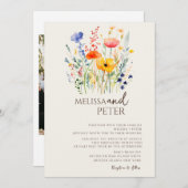 Invitation Fleur sauvage couleur Monogramme beige Mariage pho (Devant / Derrière)