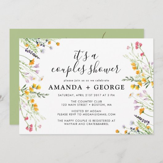 Invitation Fleur sauvage Couple douche (Devant / Derrière)
