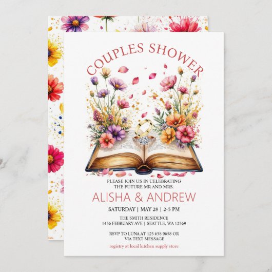 Invitation fleur sauvage Couples Douche (Devant / Derrière)