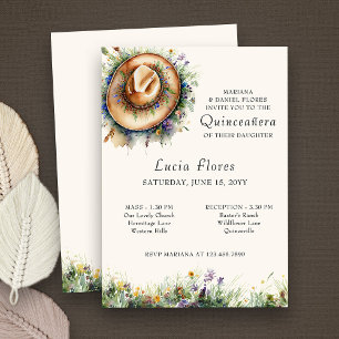 Invitation Fleur sauvage Cowgirl Casquette Rustic Quinceanera
