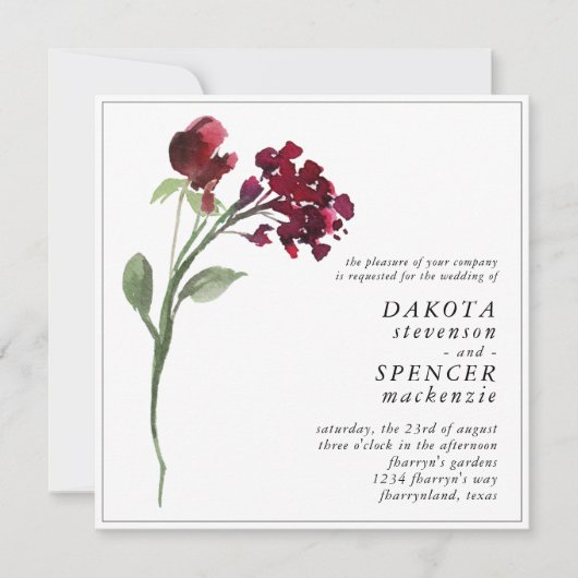 Invitation Fleur sauvage | Crimson Red Bohemian Flower Mariag (Devant)