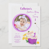 Invitation Fleur sauvage Daisy Girl Jaune violet premier anni (Devant)