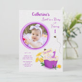 Invitation Fleur sauvage Daisy Girl Jaune violet premier anni (Debout devant)