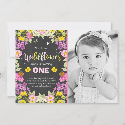 Invitation Fleur sauvage d'anniversaire Floral Gir (Devant)