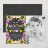 Invitation Fleur sauvage d'anniversaire Floral Gir (Devant / Derrière)