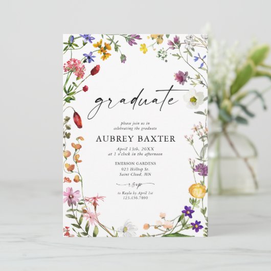 Invitation Fleur sauvage d'aquarelle (Debout devant)