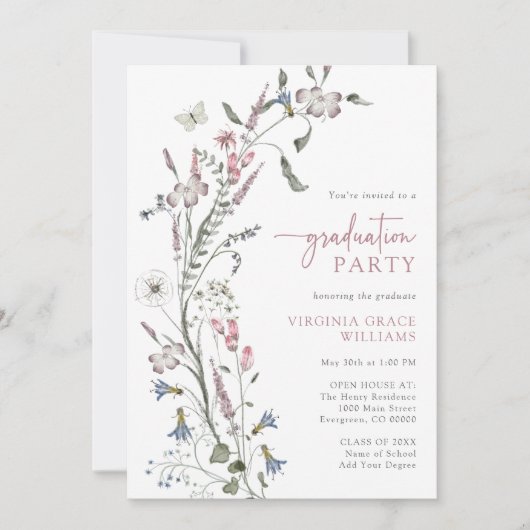 Invitation Fleur sauvage d'aquarelle (Devant)