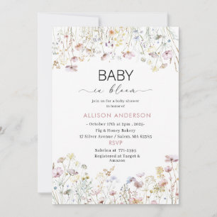 Invitation Fleur sauvage d'aquarelle bébé dans le Baby shower