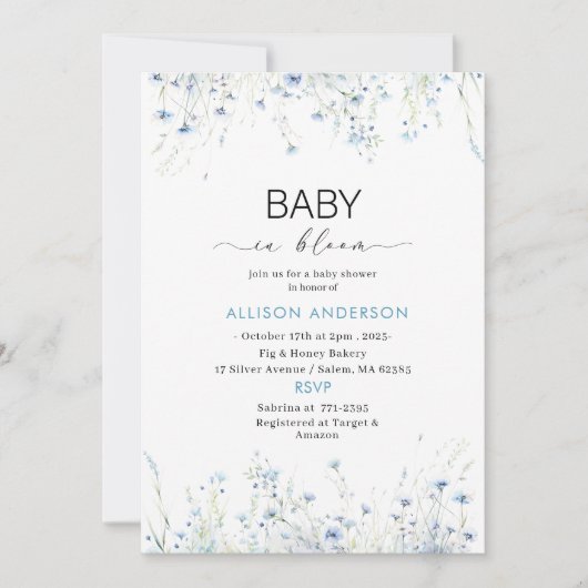 Invitation Fleur sauvage d'aquarelle bébé dans le Baby shower (Devant)