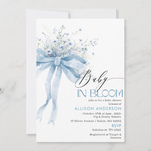 Invitation Fleur sauvage d'aquarelle bébé en fleurs Baby show (Devant)