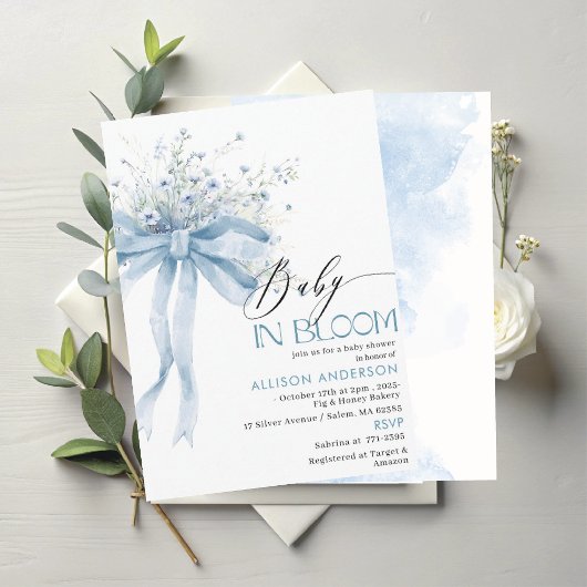 Invitation Fleur sauvage d'aquarelle bébé en fleurs Baby show