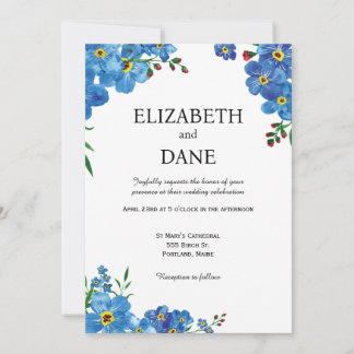 Invitation Fleur sauvage d'aquarelle bleue