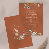 Invitation Fleur sauvage d'aquarelle en terre cuite Mariage d