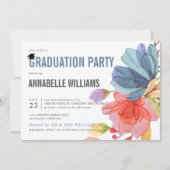 Invitation Fleur sauvage d'aquarelle gras Blue Graduation Par (Devant)
