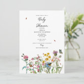 Invitation Fleur sauvage d'aquarelle Insectes Baby shower flo (Debout devant)