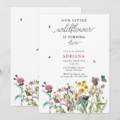 Invitation Fleur sauvage d'aquarelle Insectes florales 1er an (Devant / Derrière)