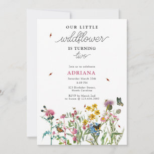 Invitation Fleur sauvage d'aquarelle Insectes florales 1er an