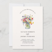 Invitation Fleur sauvage d'aquarelle Mason Jar Mariage rustiq (Devant)