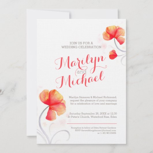 Invitation Fleur sauvage d'aquarelle orange (Devant)