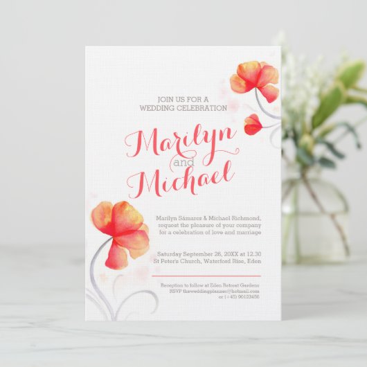 Invitation Fleur sauvage d'aquarelle orange (Debout devant)