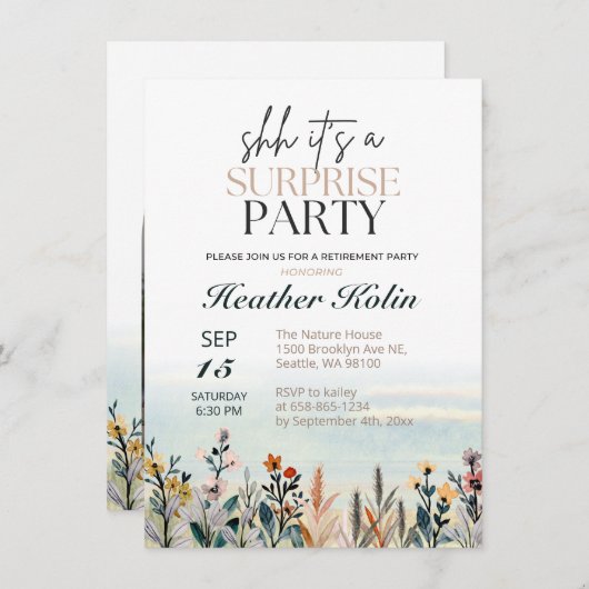 Invitation Fleur sauvage d'aquarelle Parti de retraite surpri (Devant / Derrière)