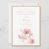 Invitation Fleur sauvage d'aquarelle romantique rose or Maria (Devant)