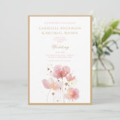 Invitation Fleur sauvage d'aquarelle romantique rose or Maria (Debout devant)
