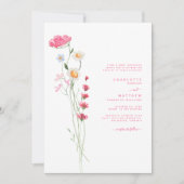 Invitation Fleur sauvage d'aquarelle rose chaud Mariage II (Devant)