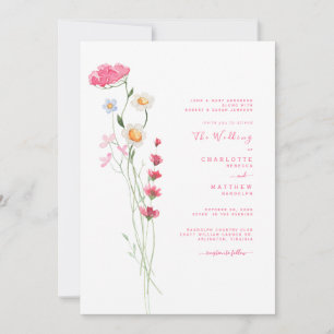 Invitation Fleur sauvage d'aquarelle rose chaud Mariage moder