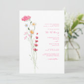 Invitation Fleur sauvage d'aquarelle rose chaud Mariage moder (Debout devant)