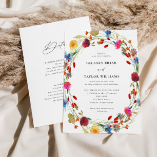 Invitation Fleur sauvage d'aquarelle Wreath All in One Mariag
