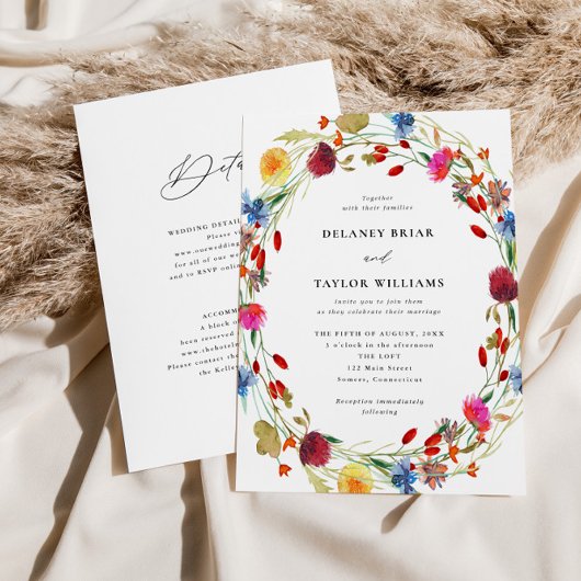 Invitation Fleur sauvage d'aquarelle Wreath All in One Mariag