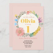 Invitation Fleur sauvage d'aquarelle Wreath Premier anniversa (Devant / Derrière)