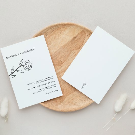 Invitation Fleur sauvage d'art en ligne Boho Mariage noir et