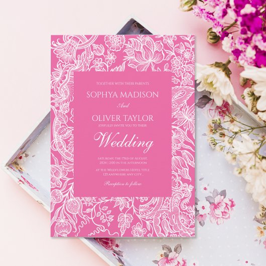 Invitation Fleur sauvage d'art en ligne rose