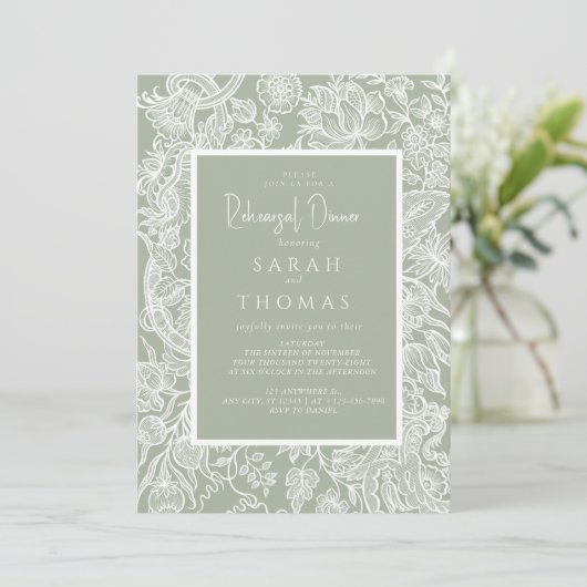 Invitation Fleur sauvage d'art simple Sage Green Line (Debout devant)