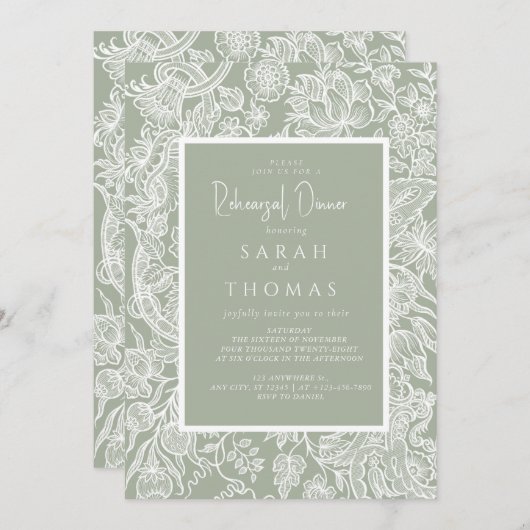 Invitation Fleur sauvage d'art simple Sage Green Line (Devant / Derrière)