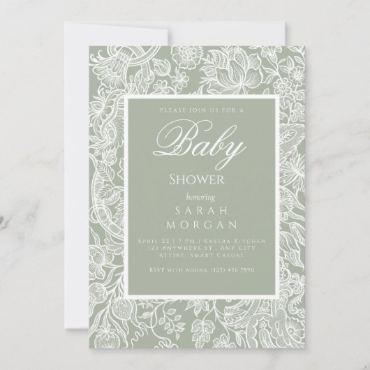 Invitation Fleur sauvage d'art simple Sage Green Line (Devant)