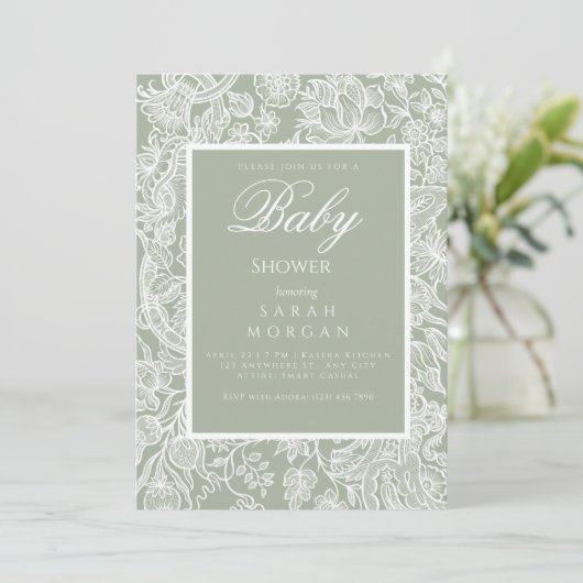 Invitation Fleur sauvage d'art simple Sage Green Line (Debout devant)