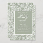Invitation Fleur sauvage d'art simple Sage Green Line (Devant / Derrière)