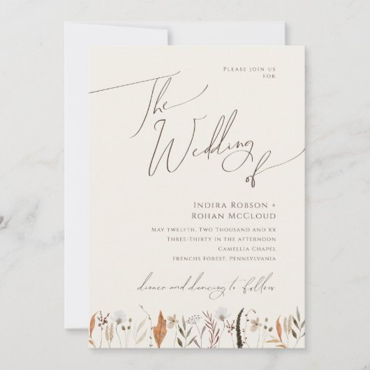 Invitation Fleur sauvage d'automne Boho | Beige Le Mariage De (Devant)
