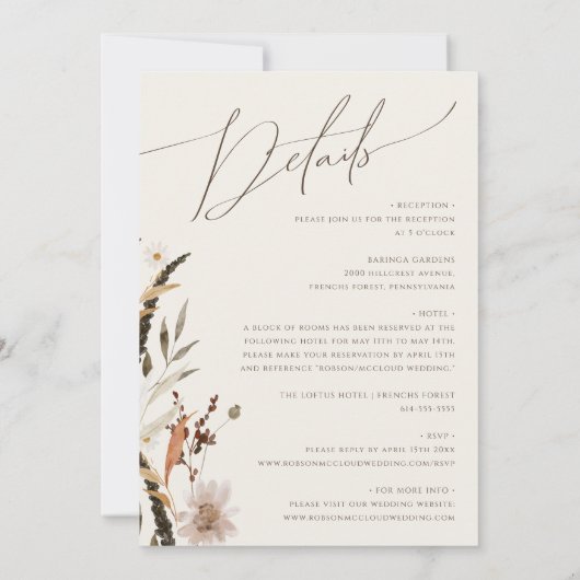 Invitation Fleur sauvage d'automne Boho | Beige Tout en un Ma (Dos)