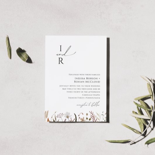 Invitation Fleur sauvage d'automne Boho | Mariage de monogram
