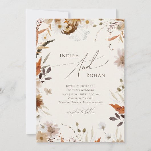 Invitation Fleur sauvage d'automne Boho | Mariage Décontracté (Devant)