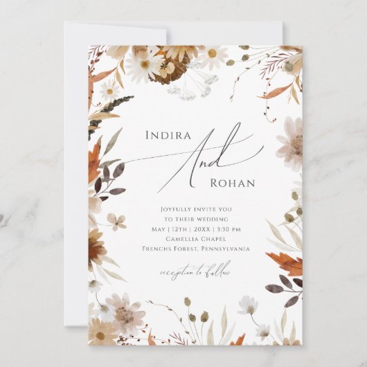 Invitation Fleur sauvage d'automne Boho | Mariage Décontracté (Devant)