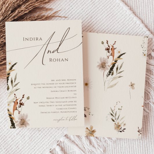 Invitation Fleur sauvage d'automne Boho | Mariage traditionne