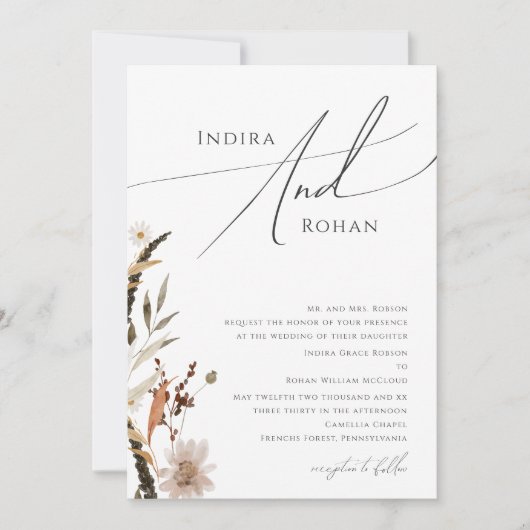 Invitation Fleur sauvage d'automne Boho | Mariage traditionne (Devant)