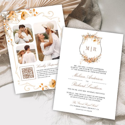 Invitation Fleur Sauvage d'Automne Crête Code QR Mariage