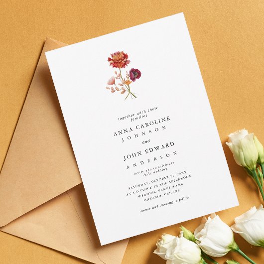 Invitation Fleur sauvage d'automne Orange rose Floral Mariage